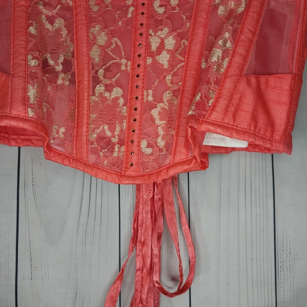 Corset Story Peach Lace-Up With Zip Side Panels Boned Underbust Corset - Picture 4 of 9